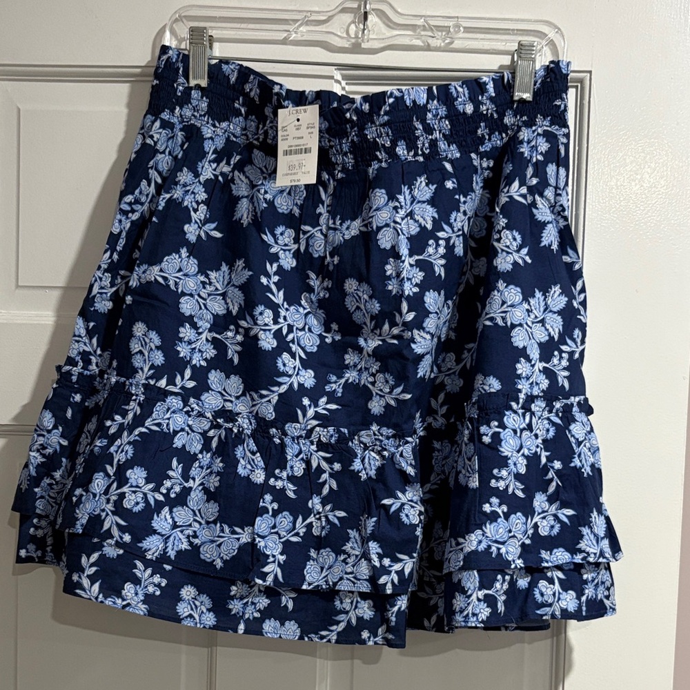 J. Crew Navy and White Floral Mini Skirt